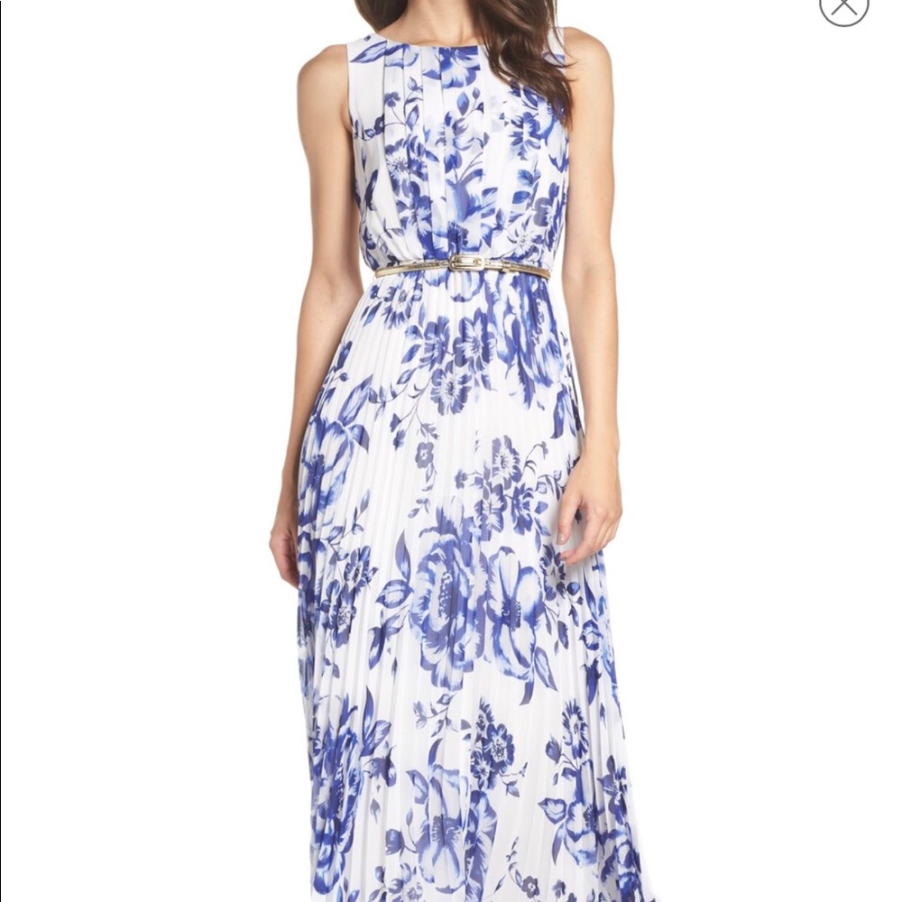 Eliza J Chiffon Formal Maxi Dress / Blue + White